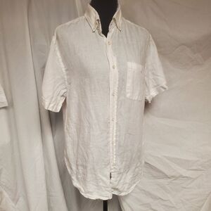 Porter & Ash 100% Linen Short Sleeve Button Front Shirt Lightweight Classic